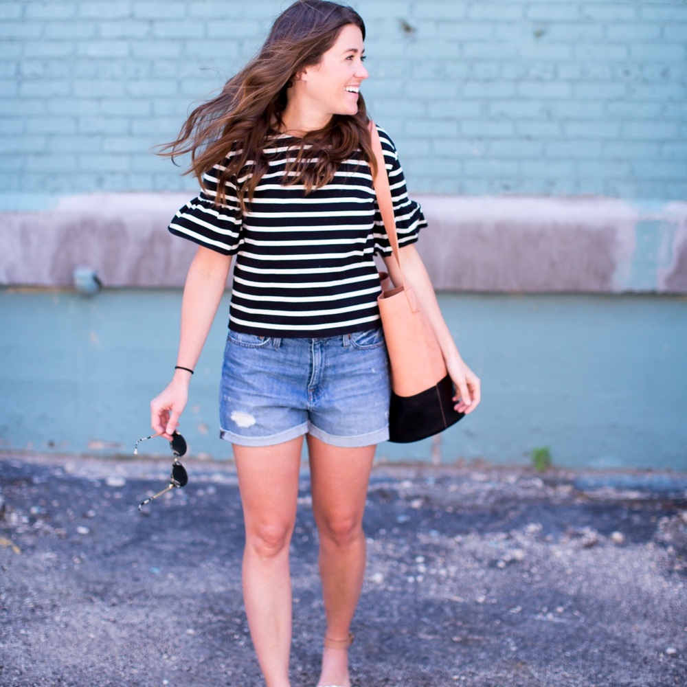 *SOLD* J.Crew Ruffle Sleeved Striped Top Size S - Picture 8 of 8